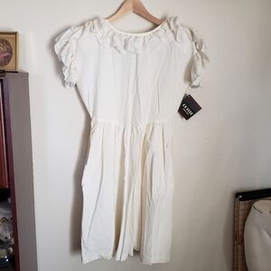 NWT Vintage Elisabeth 80s White Lace Ruffle Trimmed Dress Women's Size 9/10 NOS
